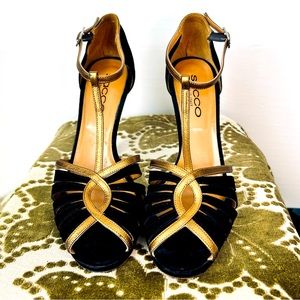 1990s SACCO Italian Leather Suede High Heels w Bronze Metallic Size Eur 40